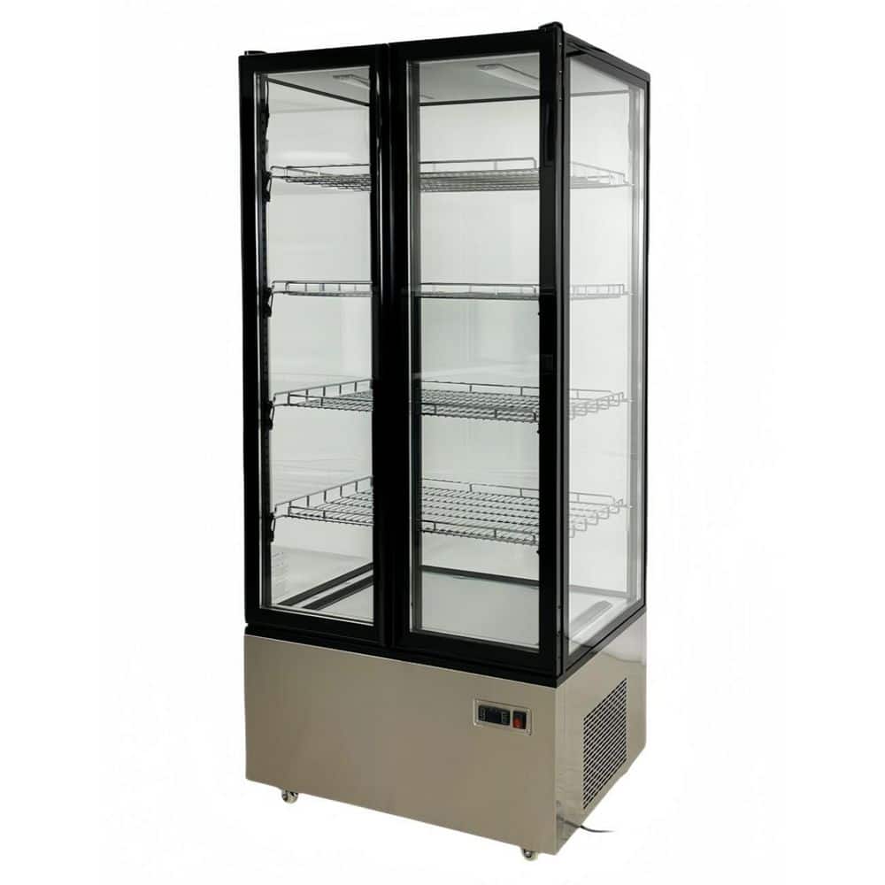 33 in. W 22 cu. ft. Commercial Upright 4 Sided Glass Swing Door Refrigerated Dispaly Case in Stainless Steel