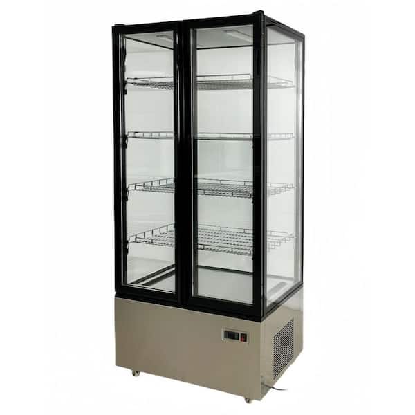 33 in. W 22 cu. ft. Commercial Upright 4 Sided Glass Swing Door Refrigerated Dispaly Case in Stainless Steel