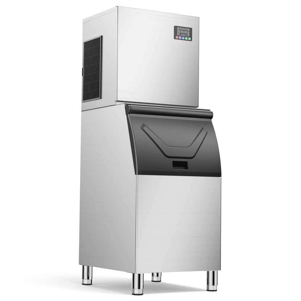 25 in. 550 lb. /24H Commercial Freestanding Ice Maker in Silver, Stainless Steel, with 400 lb. Storage Capacity