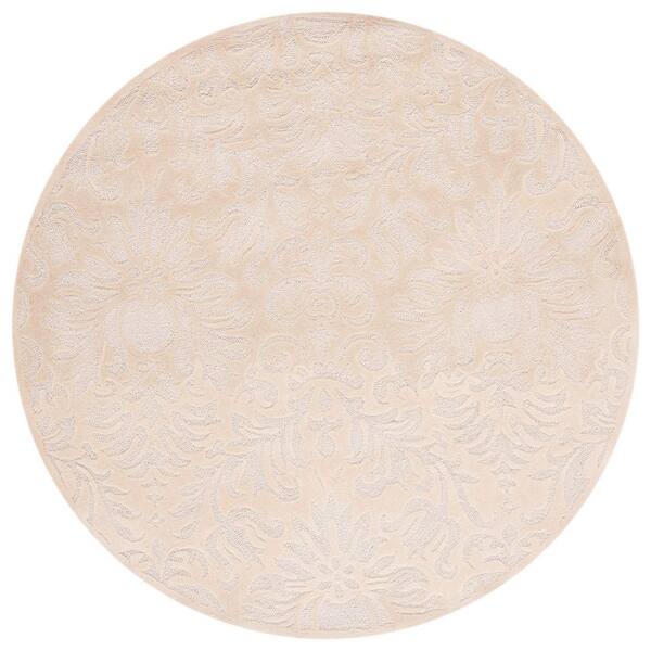Total Performance 6 ft. x 6 ft. Ivory Floral Ornate Round Area Rug