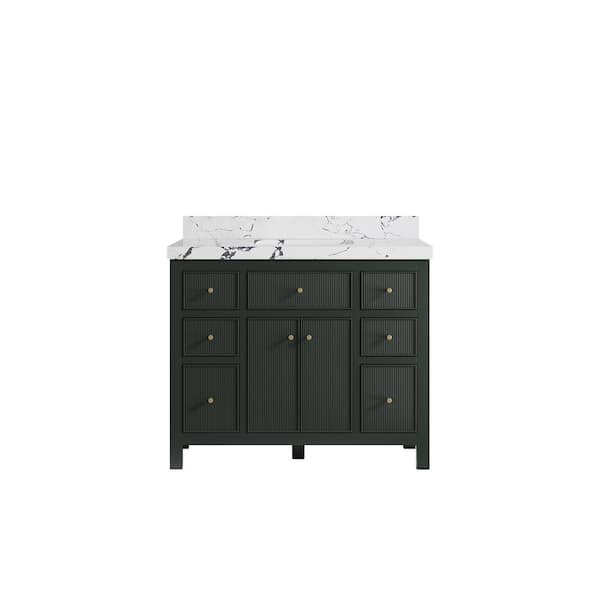 Willow Collections Sonoma 42 in.  W x 22 in.  D x 36 in. H Single Sink Bath Vanity in Dark Green with 2 in. Viola Night qt. Top