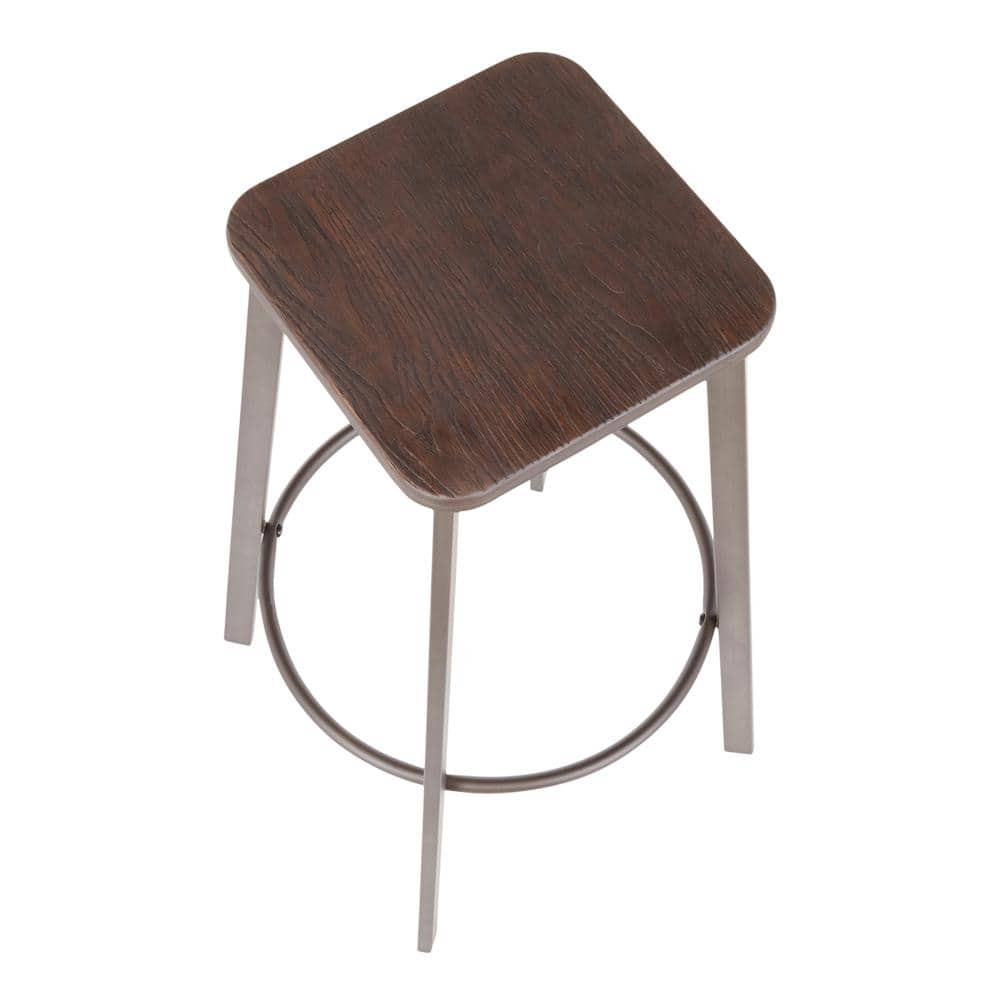 Clara Industrial Gray and Brown Metal Bar Stools, Set of 2