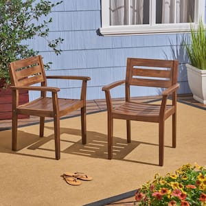 2-Piece Dark Brown Wood Outdoor Dining Chair