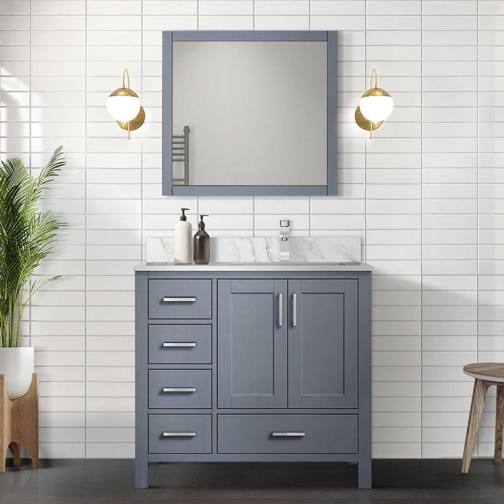 Lexora Jacques 36 in. W x 22 in. D Right Offset Dark Grey Bath Vanity
