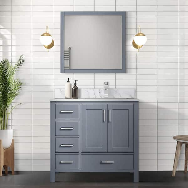 Lexora Jacques 36 in. W x 22 in. D Right Offset Dark Grey Bath Vanity without Top