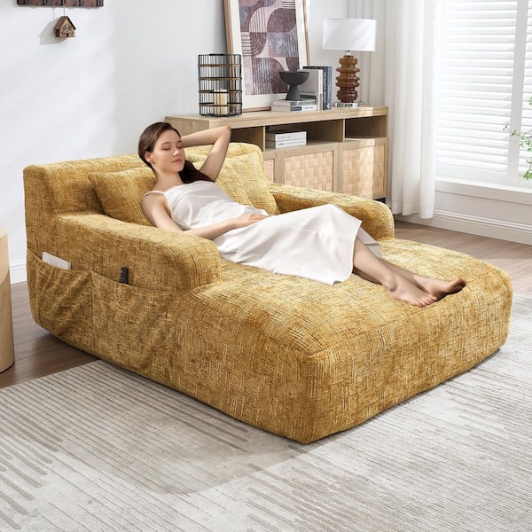 HOMEFUN Modern Yellow Chenille Upholstery Oversized Chaise Lounge