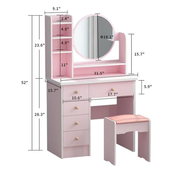 Fufu Gaga 5 Drawers Pink Makeup Vanity, Makeup Vanity Shelf