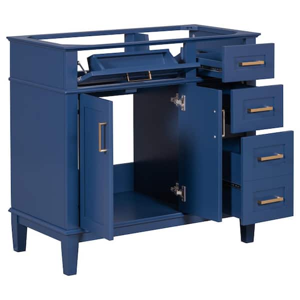Tenleaf 35.40 in. W x 17.80 in. D x 34.00 in. H Bath Vanity Cabinet without Top in Blue with 4-Drawers, Soft Close Doors