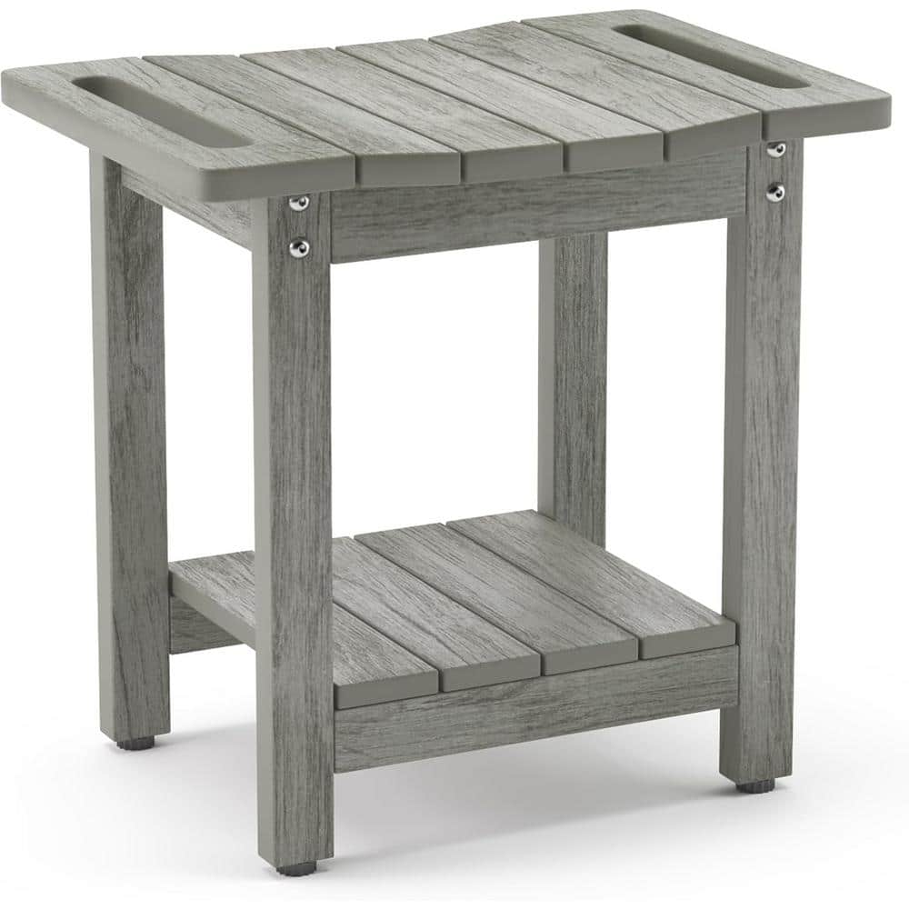 18.6 in. W, Waterproof Polystyrene Non-Slip Shower Chair Stool with Shelf a