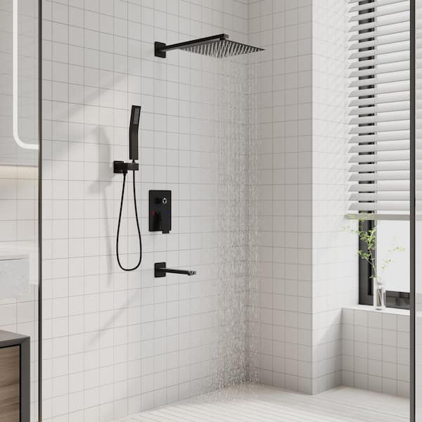 3-Spray Wall Bar Dual Fixed and Handheld Shower Head with 2.5 GPM in Black, Adjustable Flow, Valve Included