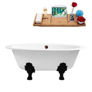 65 in. x 35 in. Cast Iron Clawfoot Soaking Bathtub in Glossy White, Matte Black Clawfeet, Matte Oil Rubbed Bronze Drain