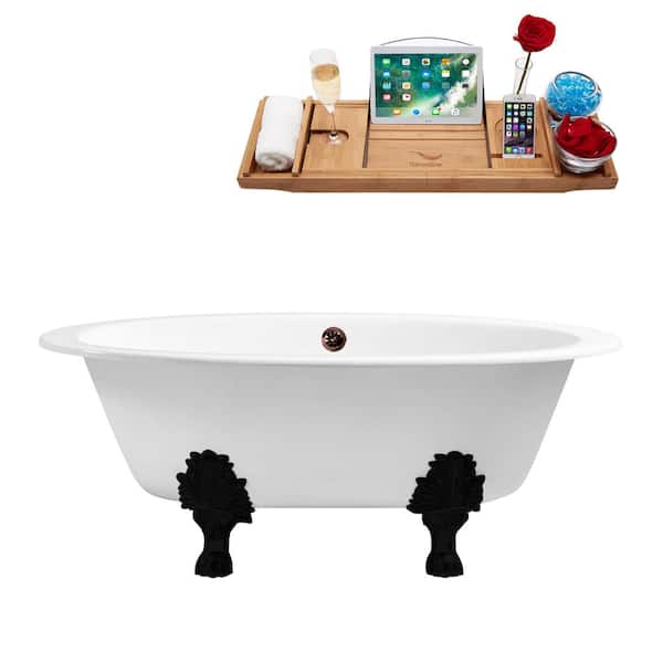 65 in. x 35 in. Cast Iron Clawfoot Soaking Bathtub in Glossy White, Matte Black Clawfeet, Matte Oil Rubbed Bronze Drain