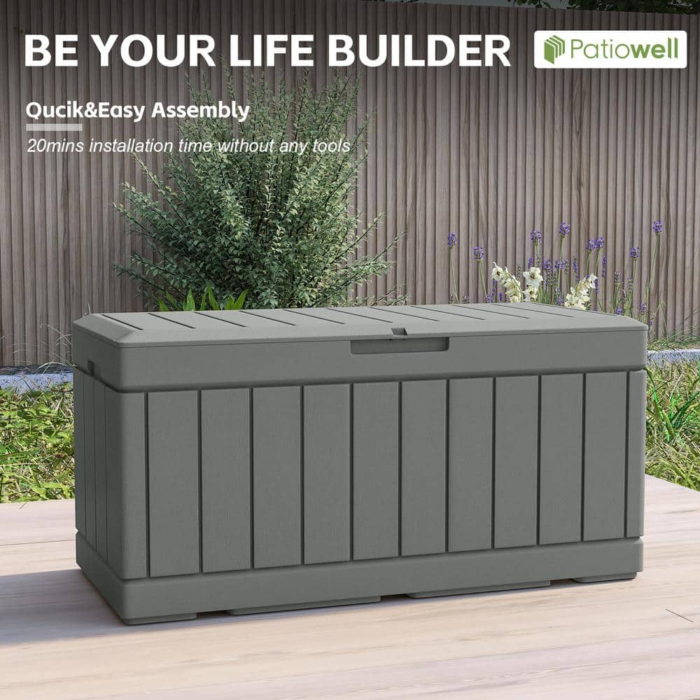Gray 90 Gallon Lockable Plastic Deck Storage Box