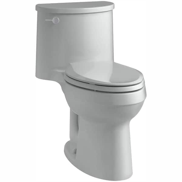 KOHLER Adair Comfort Height 1-Piece 1.28 GPF Single Flush Elongated Toilet with AquaPiston Flush Technology in Ice Grey