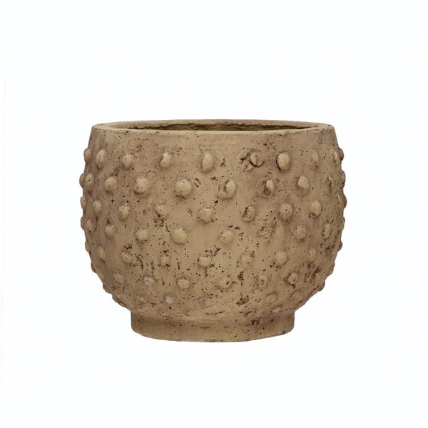 Storied Home 9.25 in. W x 7.25 in. H Distressed Finish Round Sandstone Hobnail Decorative Pot