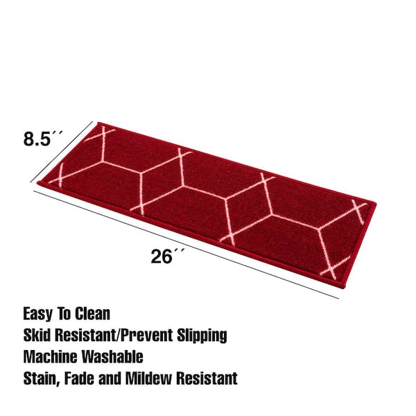 Hexagon Burgundy Red 8.5 in. x 26 in. Polyamide Stair Tread Cover (Set of 13)