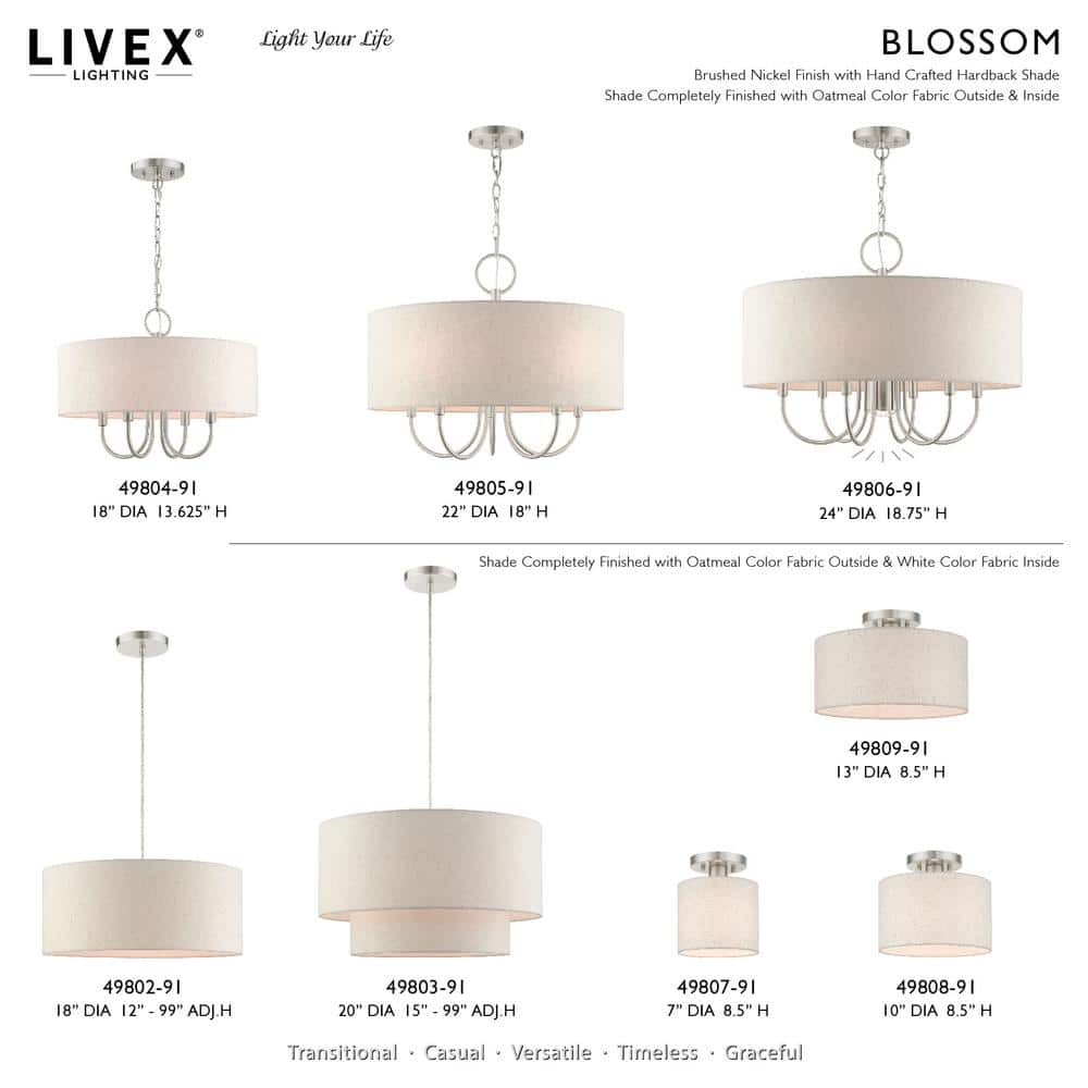 Brushed Nickel Drum Shade Semi Flush Mount Light