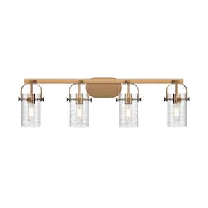 Pilaster II Cylinder 34.88 in. 4-Light Brushed Brass Vanity Light with Glass Shade