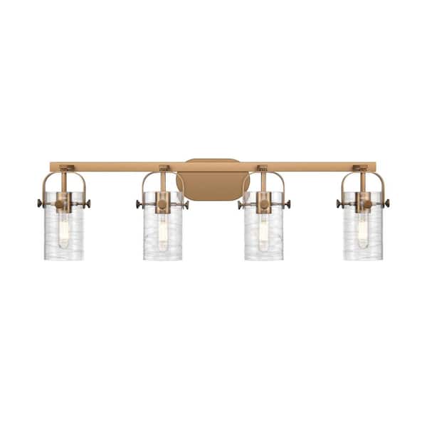 Innovations Pilaster II Cylinder 34.88 in. 4-Light Brushed Brass Vanity Light with Glass Shade