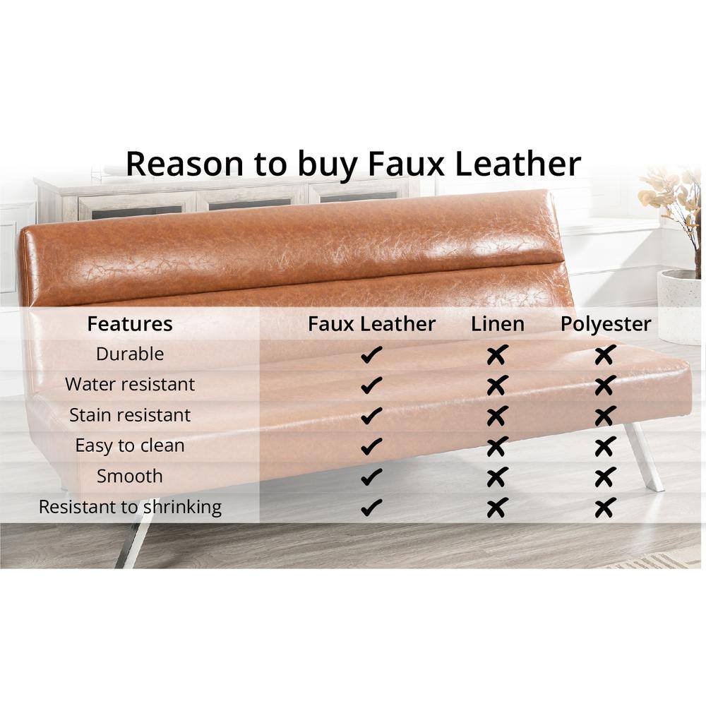 White Faux Leather Twin Sleeper Futon with Wood Frame