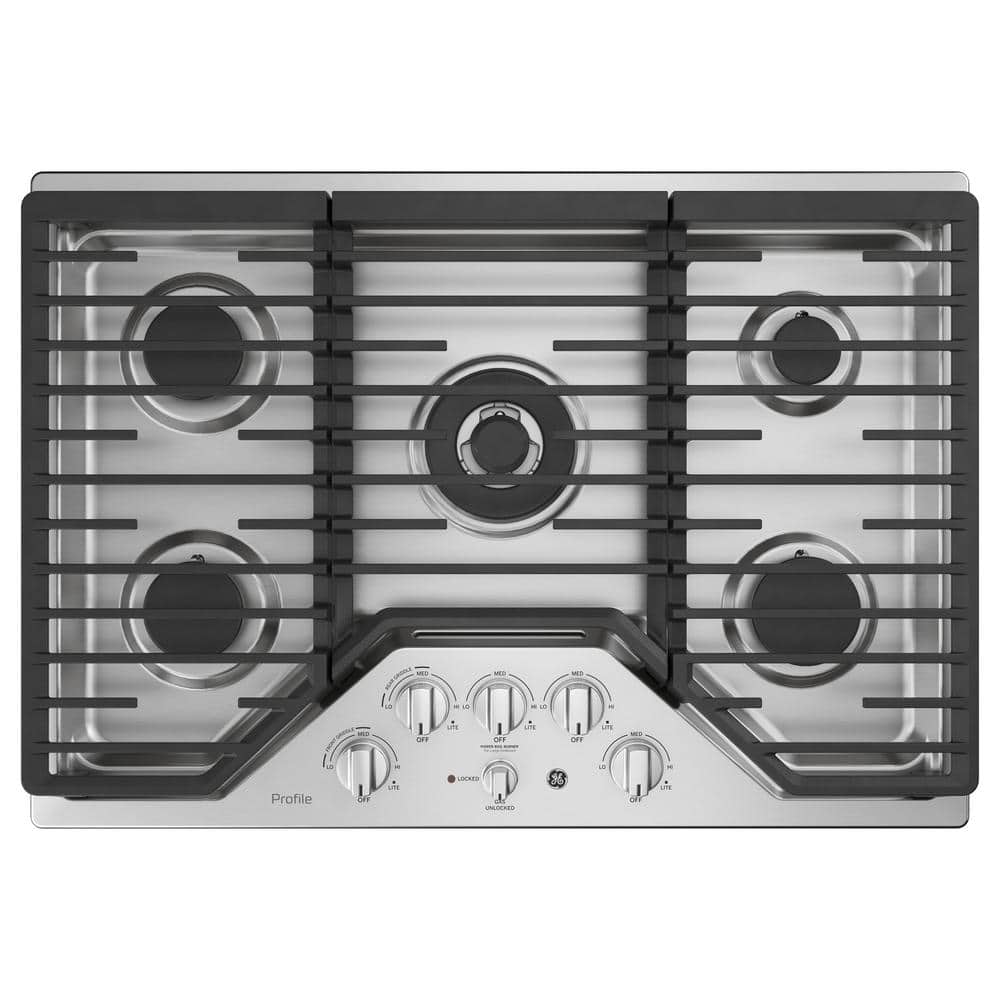 GE Profile Profile 30 in. Gas Cooktop in Stainless Steel with 5 Burners with Rapid Burner Technology, Silver