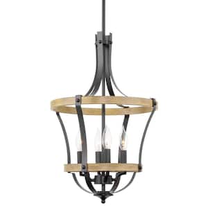 Laurel 60-Watt 4-Light Black Modern Chandelier with Clear Seeded Shade, No Bulb Included