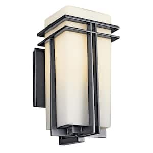 Tremillo 14.25 in. 1-Light Black Outdoor Hardwired Wall Lantern Sconce with No Bulbs Included (1-Pack)