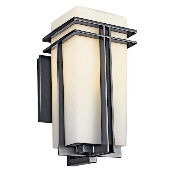 KICHLER Tremillo 14.25 in. 1-Light Black Outdoor Hardwired Wall Lantern Sconce with No Bulbs Included (1-Pack)