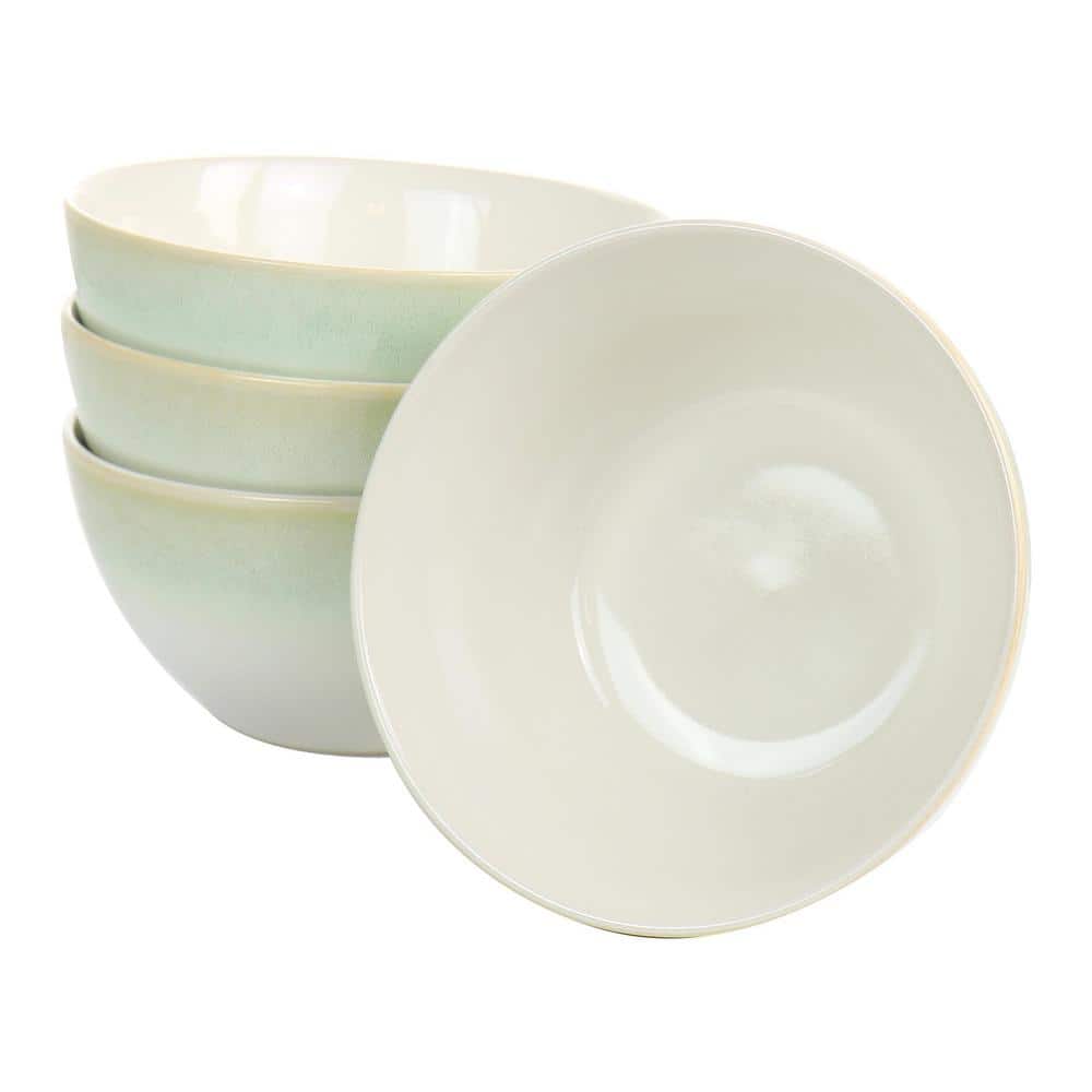 Green and White Ceramic 12-Piece Dinnerware Set, Service for 4