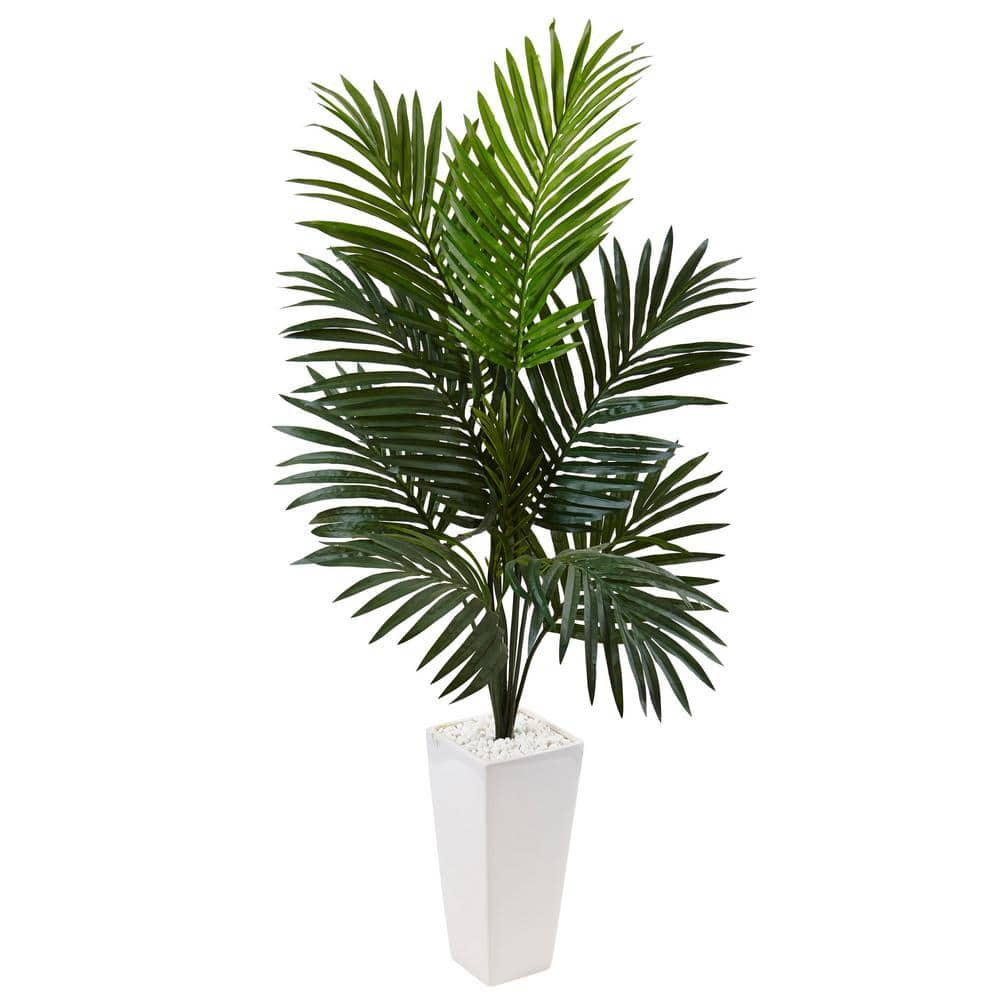Nearly Natural Indoor Kentia Palm Artificial Tree in White Tower ...