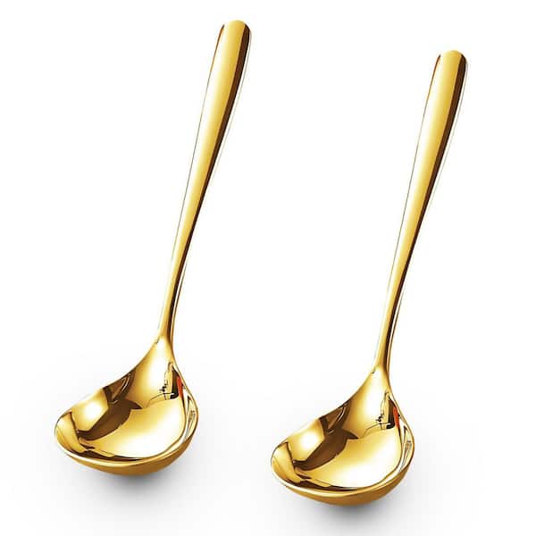 2-Pack 8 in. Gold Gravy Ladle, Stainless Steel Soup Ladle, Small Soup Ladle, Sauce Ladle for Stirring, Dishwasher Safe