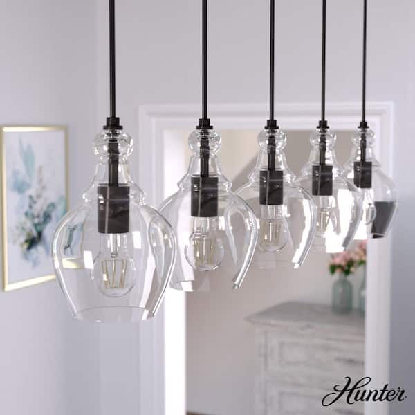Hunter Maple Park 5-Light Noble Bronze Shaded Chandelier with Clear Glass Shades