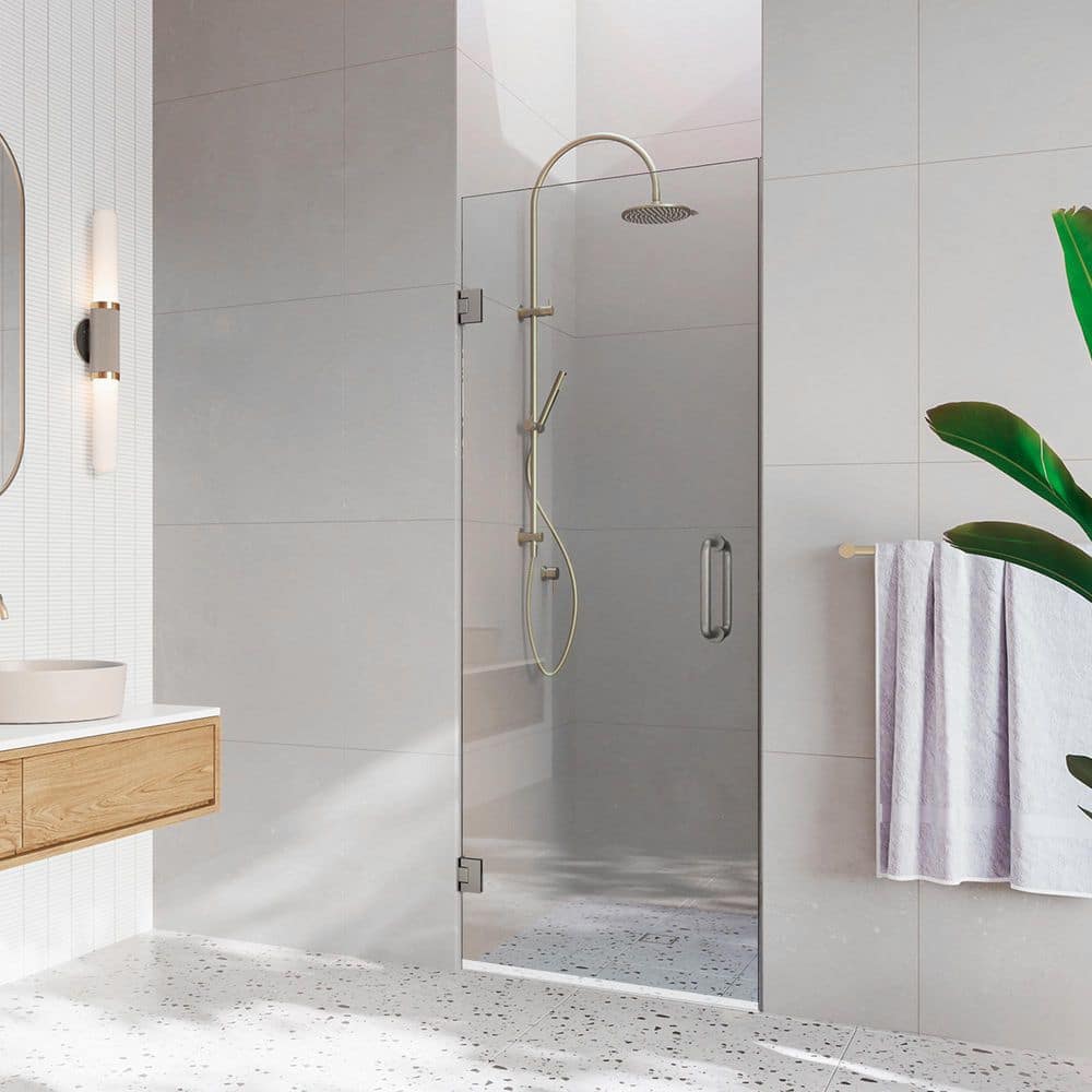 30" x 72" Frameless Clear Glass Shower Door with Brushed Nickel Hardware