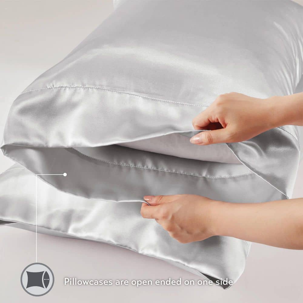 Light Grey Satin California King Sheet Set with Pillow Covers