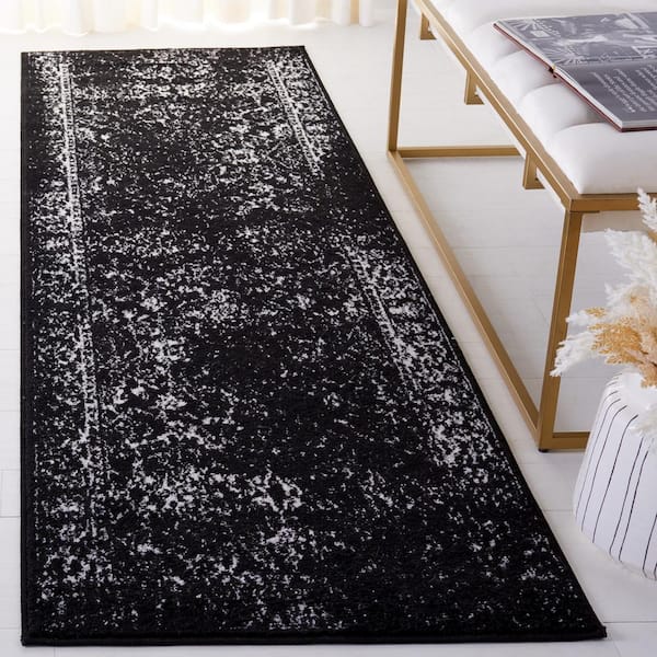 Adirondack Black/Ivory 3 ft. x 8 ft. Border Distressed Runner Rug