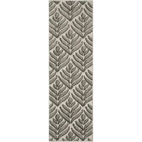 Nourison Aloha Charcoal 2 ft. x 6 ft. Botanical Contemporary Runner Area Rug