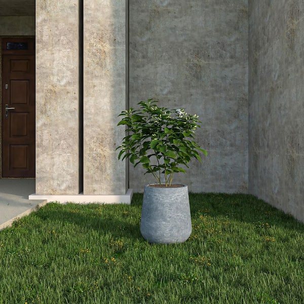 Orchid Modern Fiberstone and Clay Decorative Round Plant Pot with Drainage Holes (Aged Concrete, 12 in. Wide)