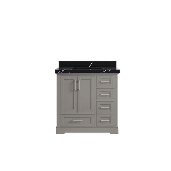 Willow Collections Boston 36 in. W x 22 in. D x 36 in. H Single Sink Bath Vanity Center in Elephant Gray with 2 in. Calacatta Black Qt. Top