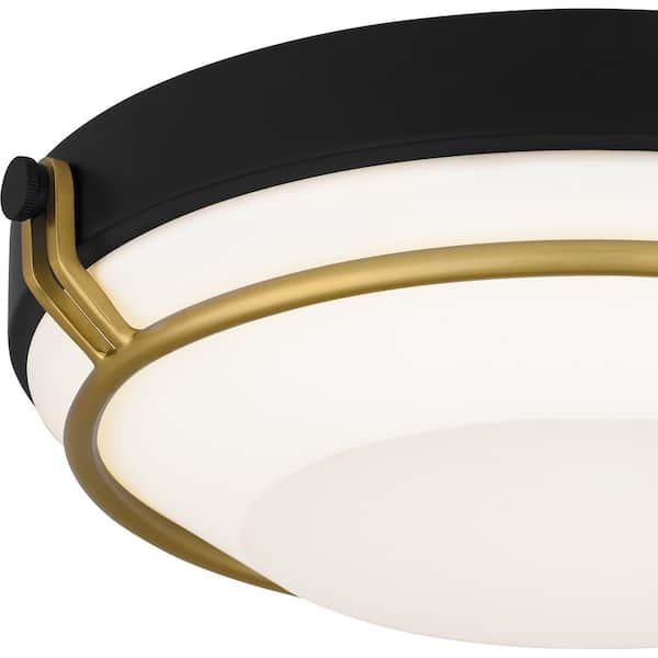 12 in. Matte Black and Gold Integrated LED Flush Mount with White Acrylic Shade