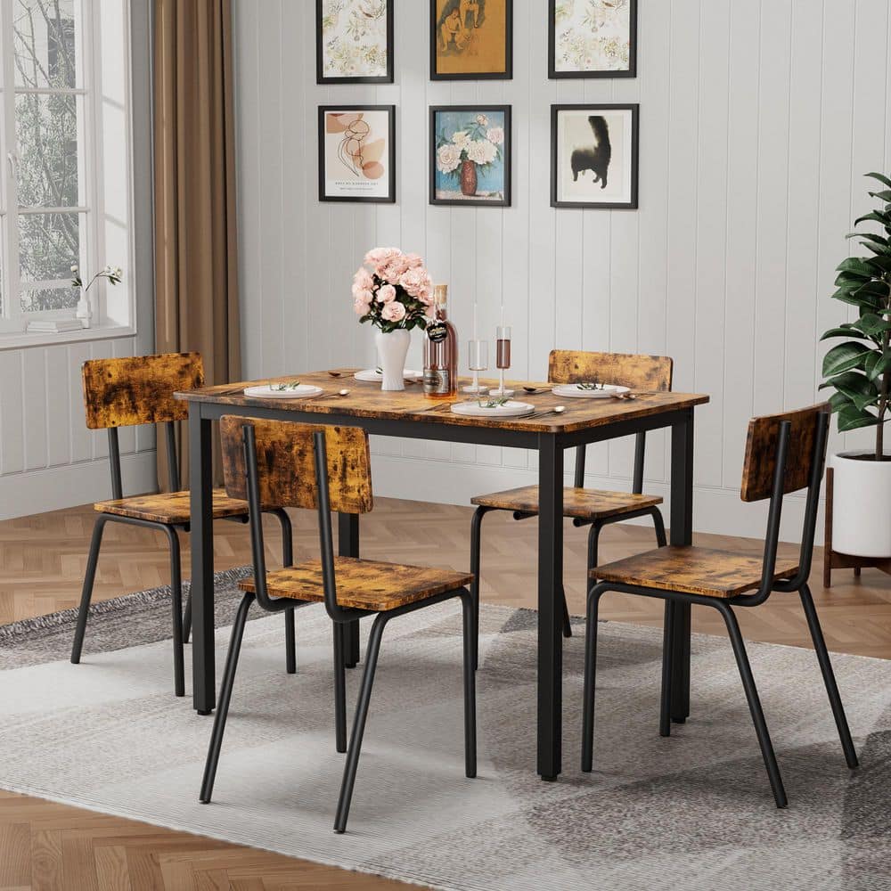 Modern 5-Piece Space-Saving Dining Set for 4,43″ Brown MDF Table