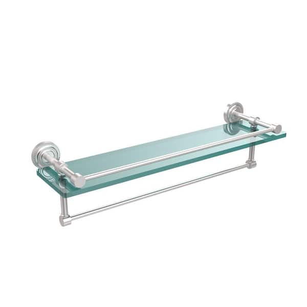Allied Brass Dottingham 22 in. L x 5 in. H x 5 in. W Clear Glass Bathroom Shelf with Towel Bar in Satin Chrome