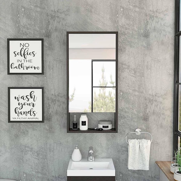 Black 17.9 in W x 35.4 in. H Farmhose Rectangle Particle Board Framed Mirror Wall Mirror Vanity Mirror