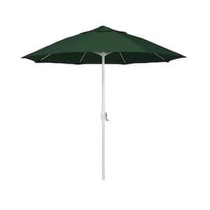 7.5 ft. Matted White Aluminum Market Patio Umbrella Fiberglass Ribs and Auto Tilt in Forest Green Sunbrella