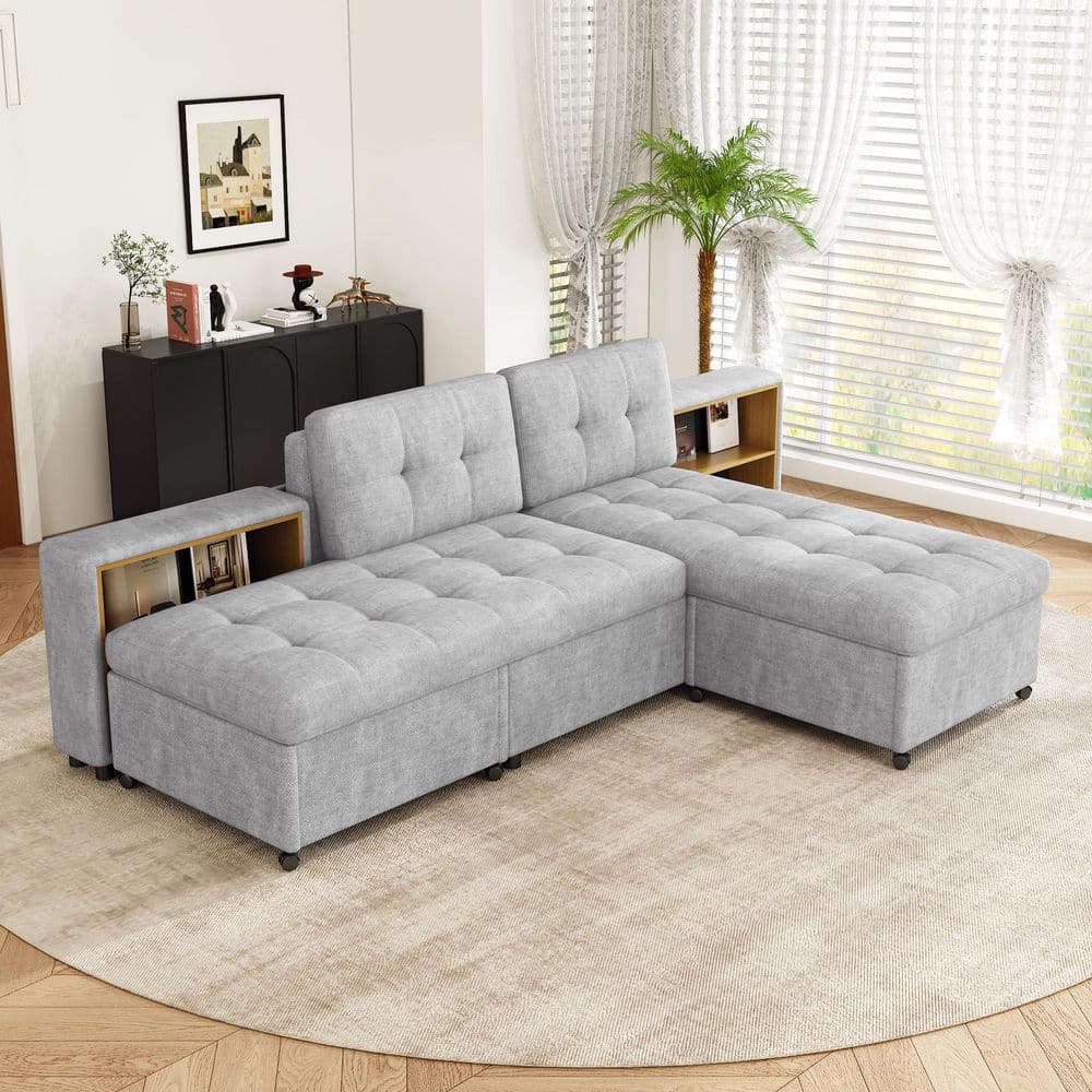 87.4 in. W Armless Chenille Modular Free-Combined Sofa in Gray