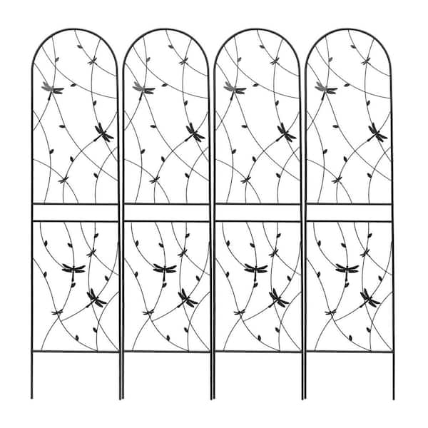 86.7 in. Black Metal Garden Trellis with Dragonfly Design for Climbing Plants (4-Pack)