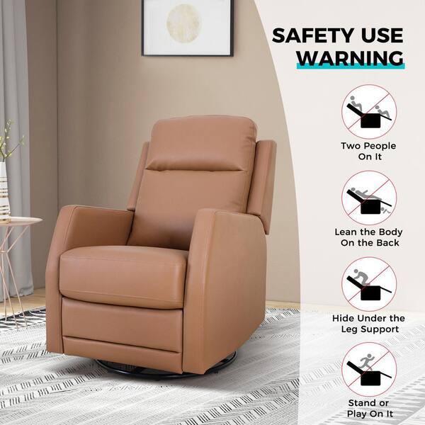 Jayden Creation Joseph Beige Genuine Leather Swivel Rocking Manual Recliner with Straight Tufted Back Cushion and Curved Mood Arms