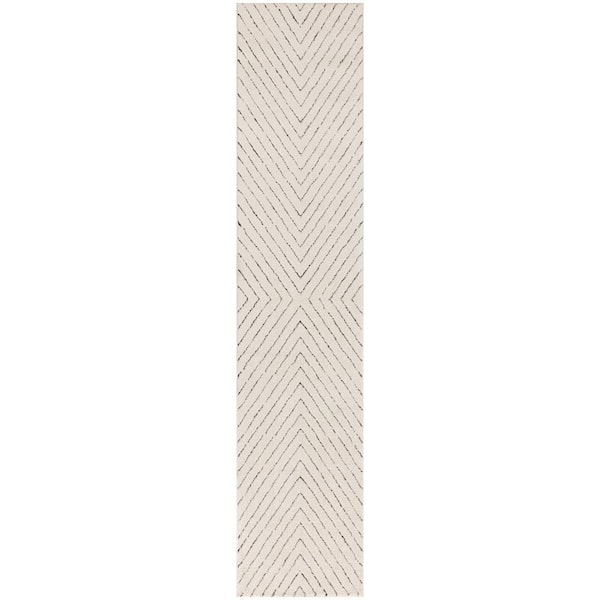 Cozy Modern Ivory Black 2 ft. x 10 ft. Abstract Contemporary Runner Area Rug