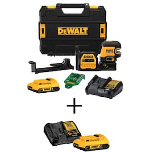 DEWALT 20V MAX Lithium-Ion Green Cross-Line Laser Level Kit, (2) 2.0Ah Batteries, (2) Chargers, and TSTAK Case DCLE34220GW203C - The Home Depot