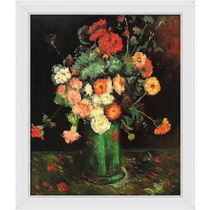 Vase with Zinnias and Geraniums by Vincent Van Gogh Galerie White Framed Nature Oil Painting Art Print 24 in. x 28 in.