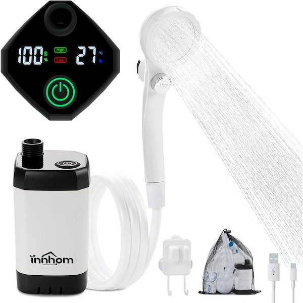 Phewnyzo Outdoor Portable Camping Shower Pump with Digital Display, 2-Modes, Adjustable Flow